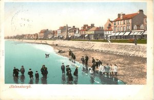 Postcard People on Shore West Bay Helensburgh Argyll and Bute council Scotland