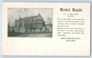 1913 Hotel Eagle Building Car Scene Brunswick Maine ME Antique Posted Postcard