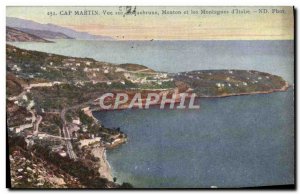 Old Postcard View On Requebrune Cap Martin and Menton of Mountains & # 39Italie