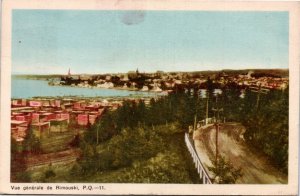 Postcard Quebec Rimouski Bird's Eye View of Town Harbour Dirt Road PECO 1948 K92