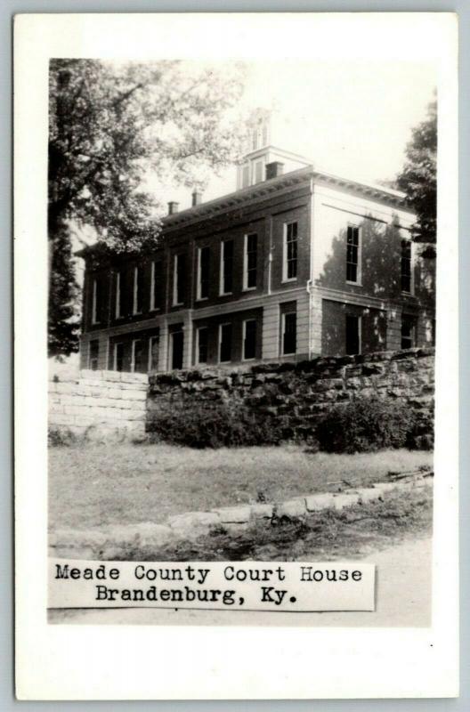 Brandenburg Kentucky~Meade County Court House~Retaining Stone Wall~1950s RPPC 