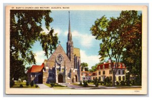 St Mary's Church Augusta Maine ME UNP Linen Postcard Y7