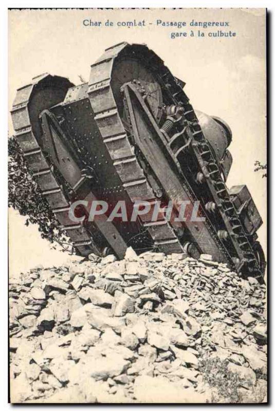 Postcard Old Army Tank Battle Tank Dangerous Passage station has somersault