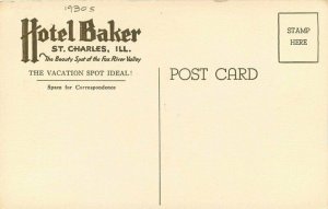 Illinois St. Charles Hotel Baker 1930s Vacation Spot roadside Postcard 22-4216 