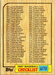 1987 Topps Baseball Card Checklist #661-792 sk3132