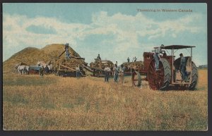 Western Canada Threshing Steam Tractor Wagons Horses by Valentine ~ DB
