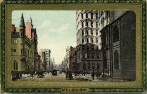 PC AUSTRALIA, MELBOURNE, COLLINS STREET, Vintage EMBOSSED Postcard (b31432)