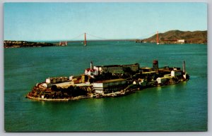 San Francisco Bay California Alcatraz Island Aerial View Chrome Postcard