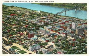 Vintage Postcard Aerial View Of Huntington West Virginia & Ohio River Bridge