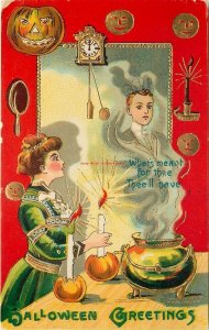 Halloween, Women Holding a Candle, Looking at Man in Mirror