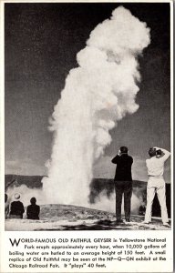 Postcard Old Faithful Geyser in Yellowstone National Park Chicago Railroad Fair