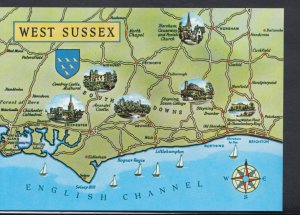 Sussex Postcard - Map of West Sussex and The English Channel   T2052