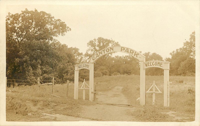 RPPC Postcard Welcome sign at Canton Park Blaine County OK