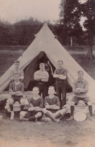 Crowd Of Bullies On Camping Holiday Tent Antique Real Photo Postcard