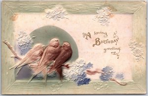 1915 A Loving Birthday Greeting Imposed Forget-Me-Not Birds Posted Postcard