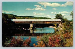 New Hampshire Blair Covered Bridge Pemigewassett River VINTAGE Postcard A129