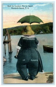 1916 It Floats Fat Woman Umbrella Hampton Beach New Hampshire NH Postcard