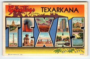 Greetings From Texarkana Texas Large Big Letter Postcard Linen Unused Curt Teich