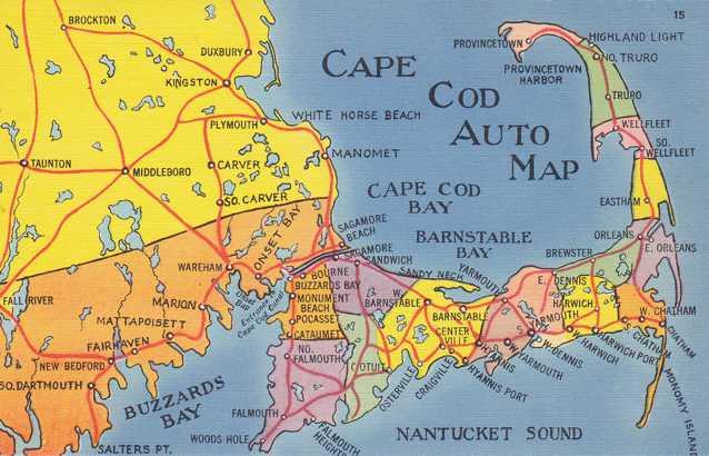 Cape Cod Auto Map - MA, Massachusetts Linen