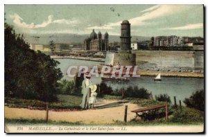 Old Postcard Marseille The Cathedral and Fort Saint Jean