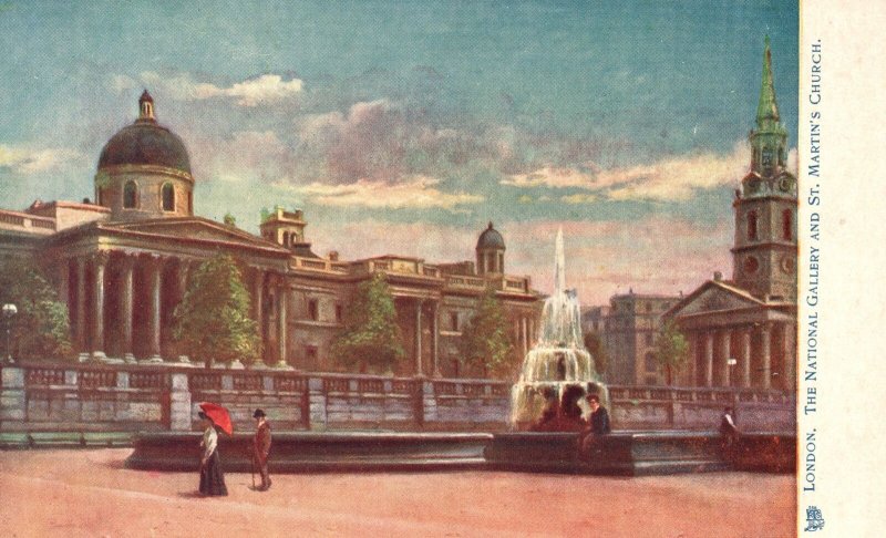 Vintage Postcard London The National Gallery And St. Martin's Church Oilette Art