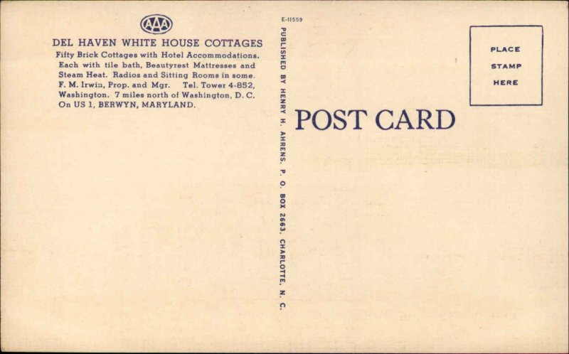 Washington DC Motel Vintage Postcard