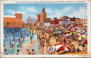 Bathing In The Lagoon Long Beach California Linen Postcard C178