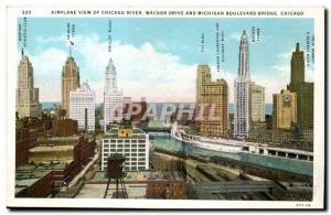 United states Old Postcard Airplane View of Chicago River and Wacker Drive Mi...