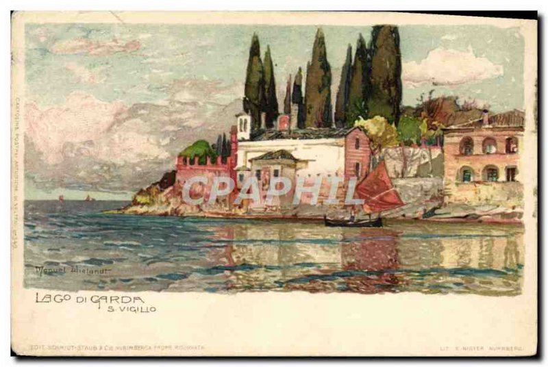 Old Postcard Illustrator Lago di Carda