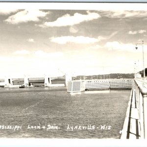 c1950s Lynxville, Wis RPPC Mississippi Lock & Dam Real Photo River Ferry WI A160