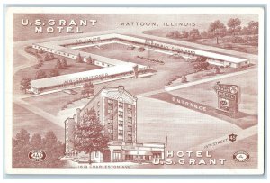 c1920's US Grant Motel Multiple View Restaurant Map Mattoon Illinois IL Postcard