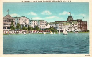 Vintage Postcard 1949 Miniature Yacht Race on Sunset Lake Asbury Park New Jersey