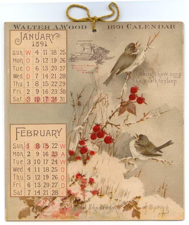 WALTER A. WOOD Calendar for 1891