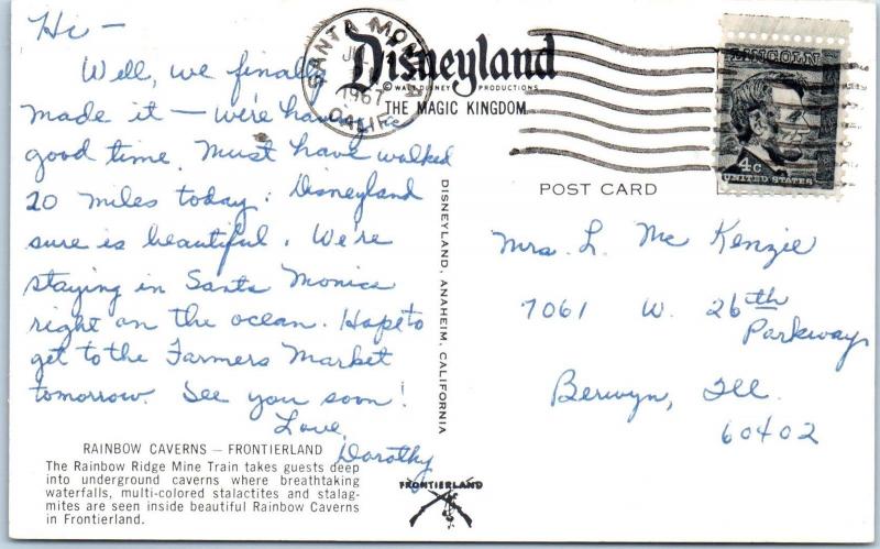 DISNEYLAND,  CA California    MINE TRAIN  RAINBOW CAVERNS  1967    Postcard