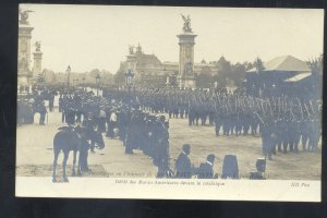 RPPC PARIS FRANCE U.S. MARINES ON PARADE STREET SCENE REAL PHOTO POSTCARD