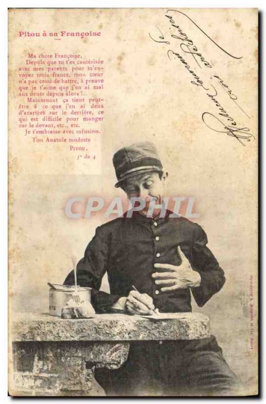 Old Postcard Fantaisie Pitou has my Soldier Francoise Militaria