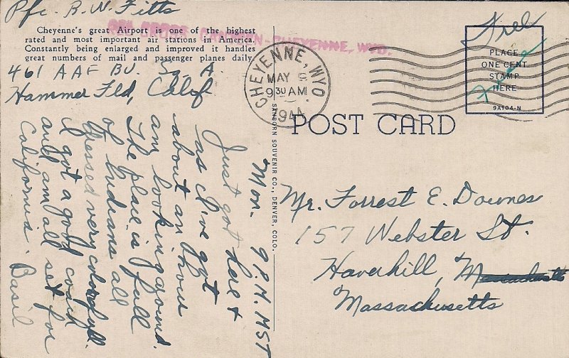 Cheyenne WY Airport, UA United Airlines, Planes, 1944 WWII Soldiers Mail