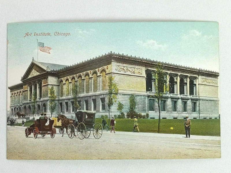 Vintage Postcard 1910's Art Institute Chicago IL Illinois Horse and Buggy Scene