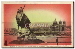 Old Postcard Marseille Heroes Monument To The Sea and the cathedral