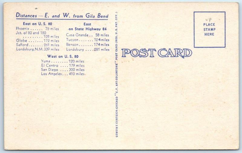 GILA BEND, Arizona  AZ  ~ Roadside Motel GILA AUTO COURT  1940s Linen Postcard