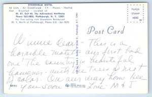 PLATTSBURGH, NY New York ~ STONEHELM MOTEL c1960s Roadside Postcard