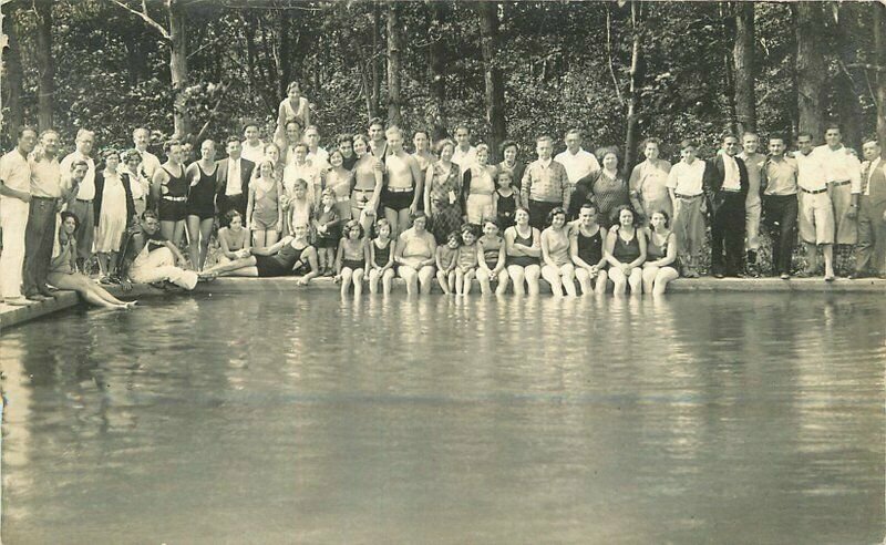 1920s Very Large Group of People Swimming Pool RPPC Photo Postcard 20-3292