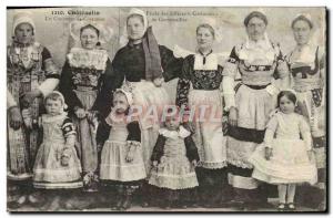 Old Postcard Chateaulin Study of different Cornwall Costumes