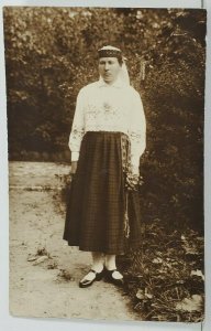 Rppc Woman In Folk Dress or Costume Postcard O7