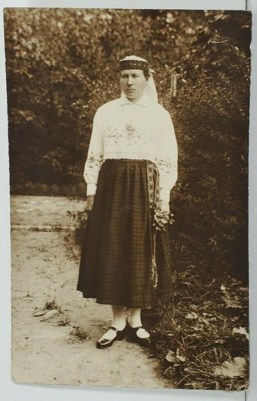 Rppc Woman In Folk Dress or Costume Postcard O7