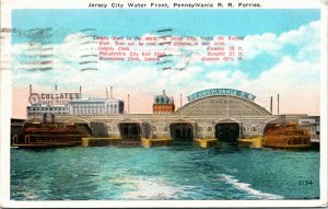 Postcard NJ Jersey City Water Front Pennsylvania R. R. Ferries 1933 M28