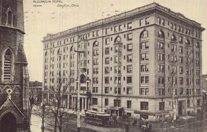 Algonquin Hotel - Dayton, Ohio 1910 Postcard Trolley, Horse and Buggy