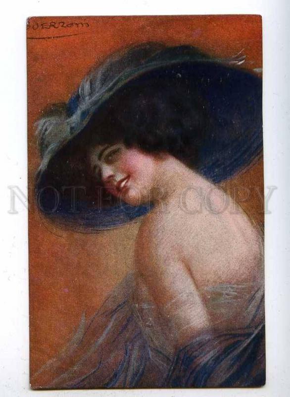 186941 Semi-Nude Lady in HAT by GUERZONI old ART NOUVEAU PC