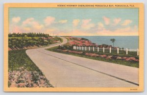 Linen~Scenic Hwy Over Pensacola Bay Florida~Guard Rail~c1965 Vintage Postcard