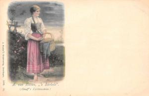 Lichtenstein Saxony Germany pretty young lady with basket antique pc Z25222